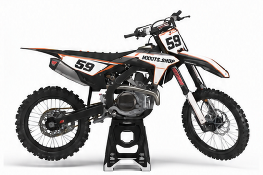Honda CRF Motocross-Dekor-Kit in Rot, Schwarz in Seitenansicht mit personalisierter Startnummer