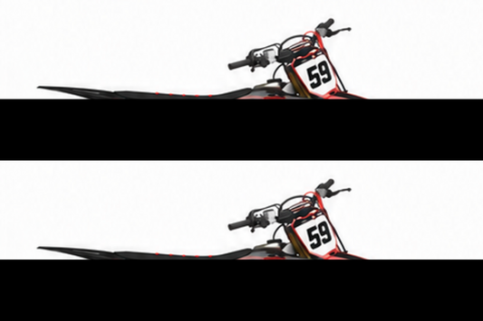 Honda CRF Motocross-Dekor-Kit in Schwarz, Anthrazit in Seitenansicht mit personalisierter Startnummer