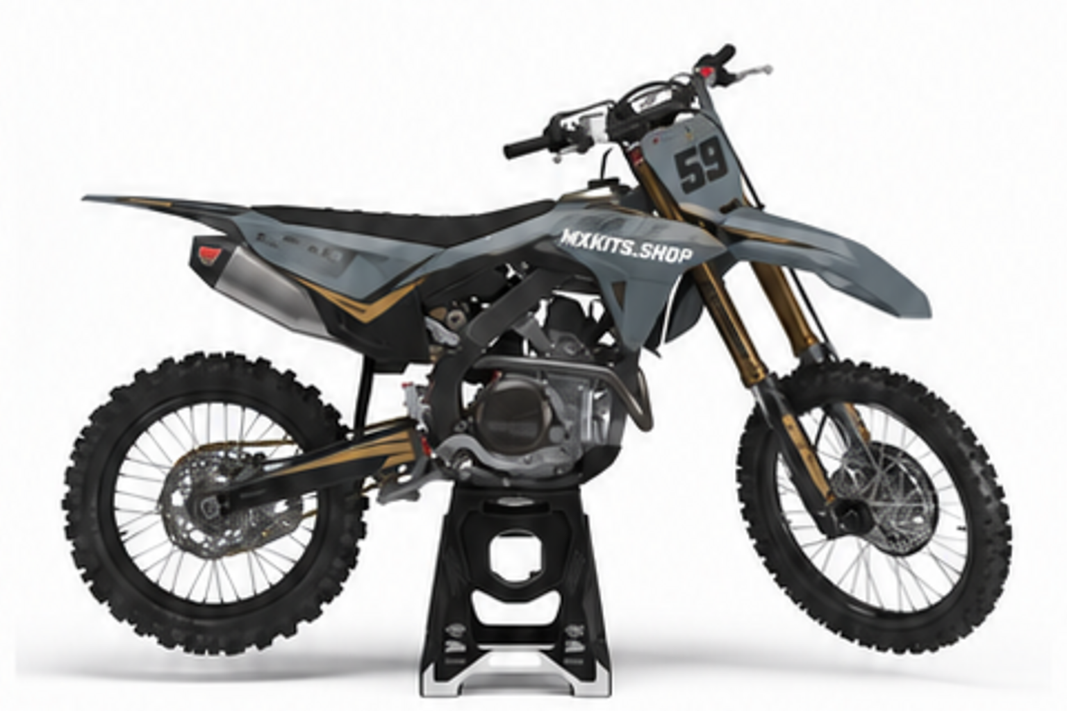 Red Black Honda CRF custom motocross graphics kit in side view with personalized race number