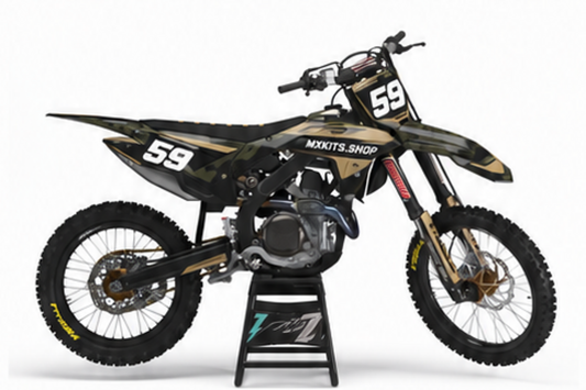 Honda CRF Motocross-Dekor-Kit in Rot, Schwarz in Seitenansicht mit personalisierter Startnummer