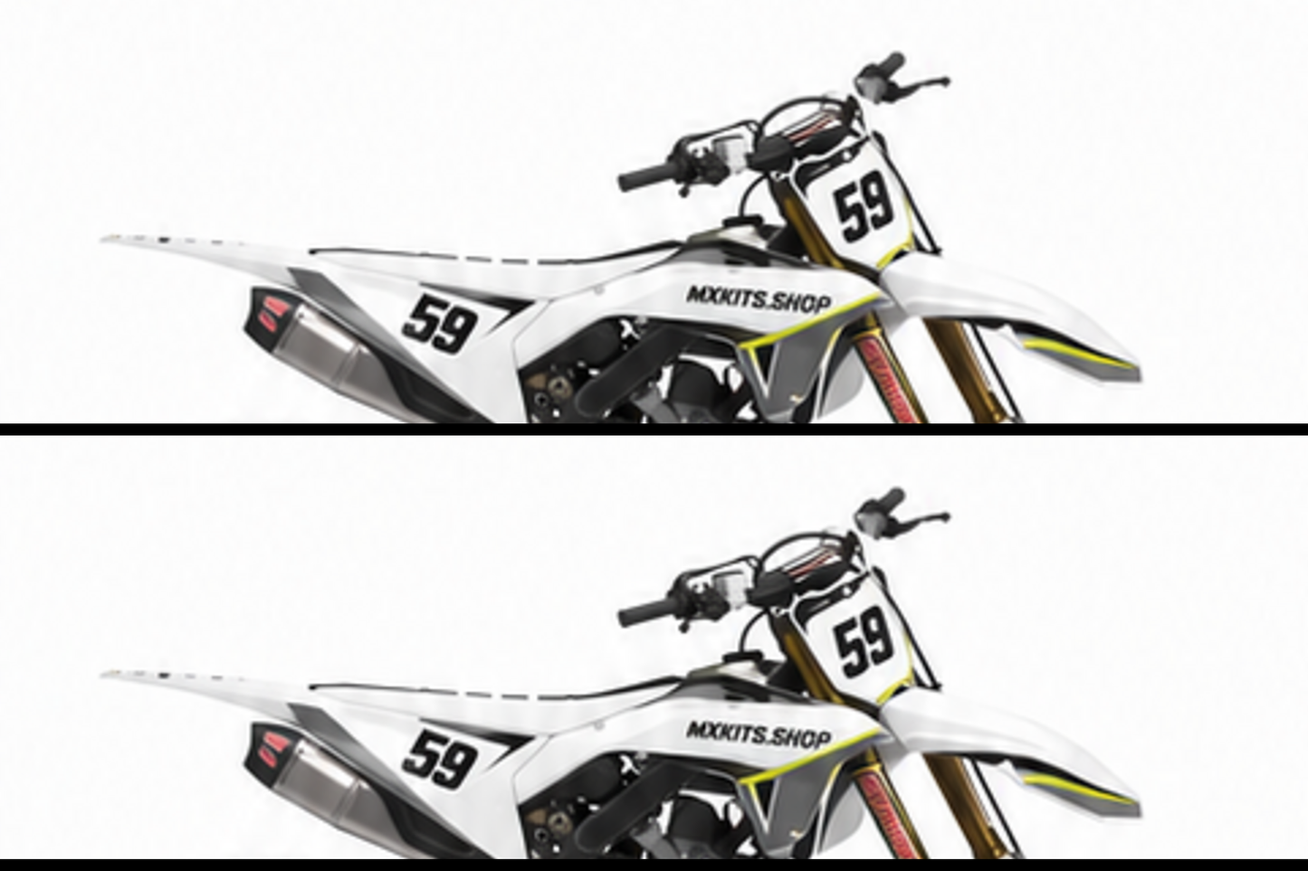 Red Black Honda CRF custom motocross graphics kit in side view with personalized race number