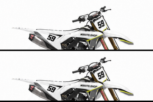 Honda CRF Motocross-Dekor-Kit in Rot, Schwarz in Seitenansicht mit personalisierter Startnummer