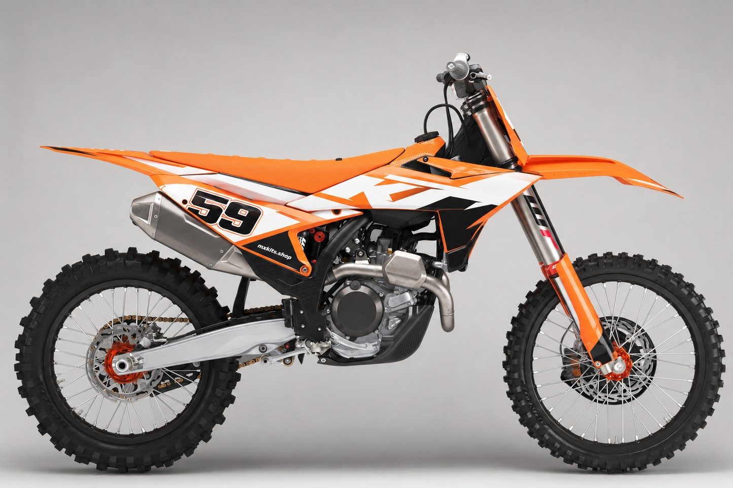 KTM orange white and black motocross graphics featuring one angular 59