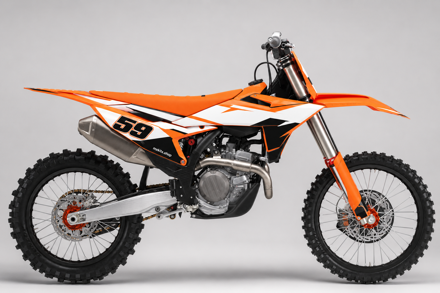 KTM orange race graphics with a single layered number 59 on the correct panel