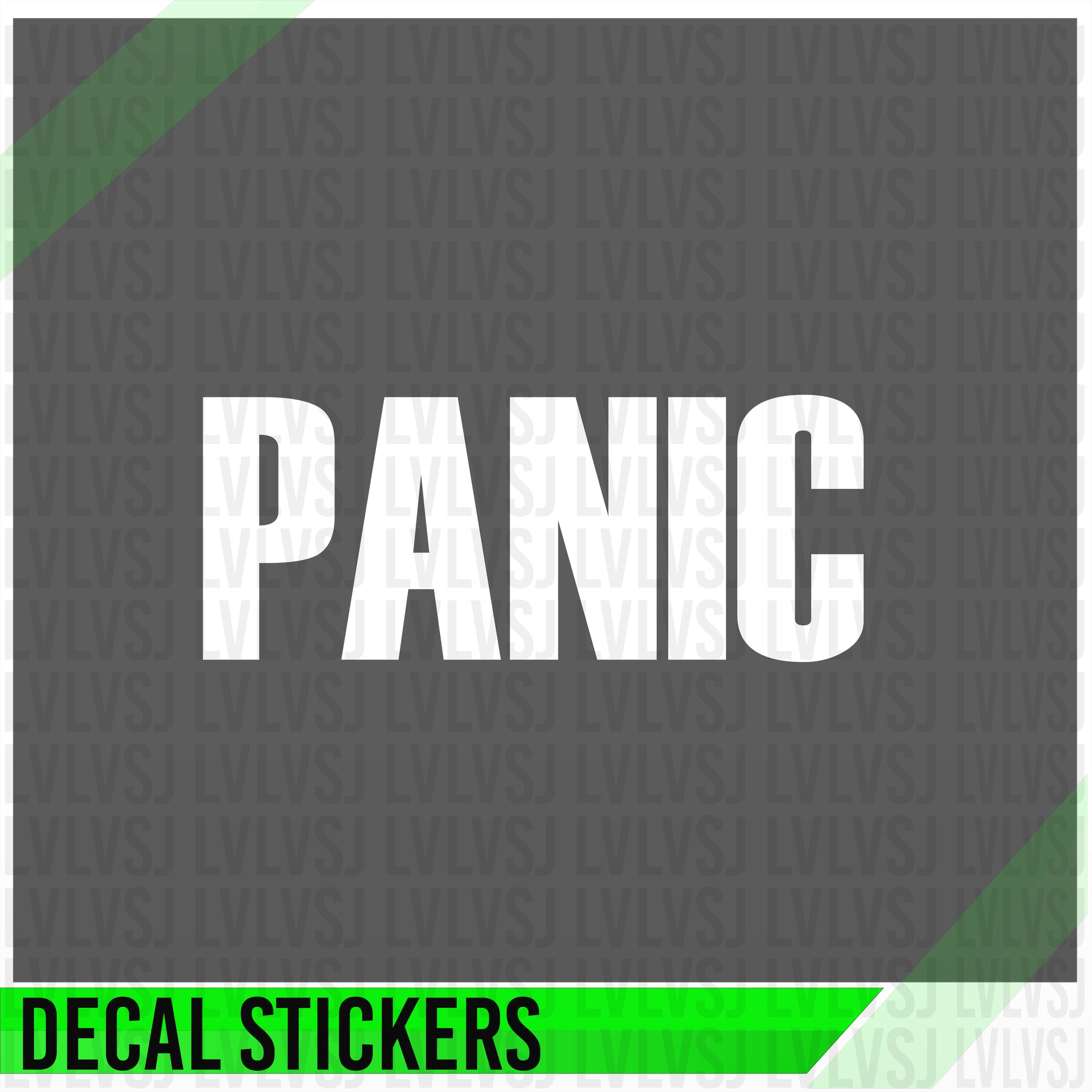 PANIC dashboard button decal – bold “PANIC” label sticker for car interior switches – black or white vinyl, 6-pack.